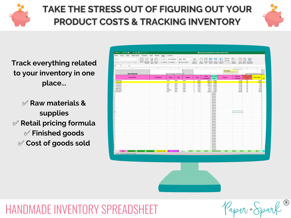 Inventory for handmade sellers spreadsheet