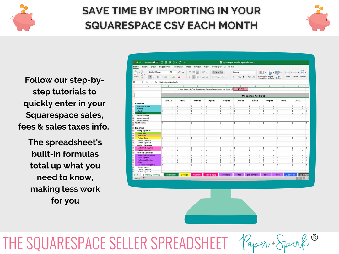 Squarespace website bookkeeping spreadsheet