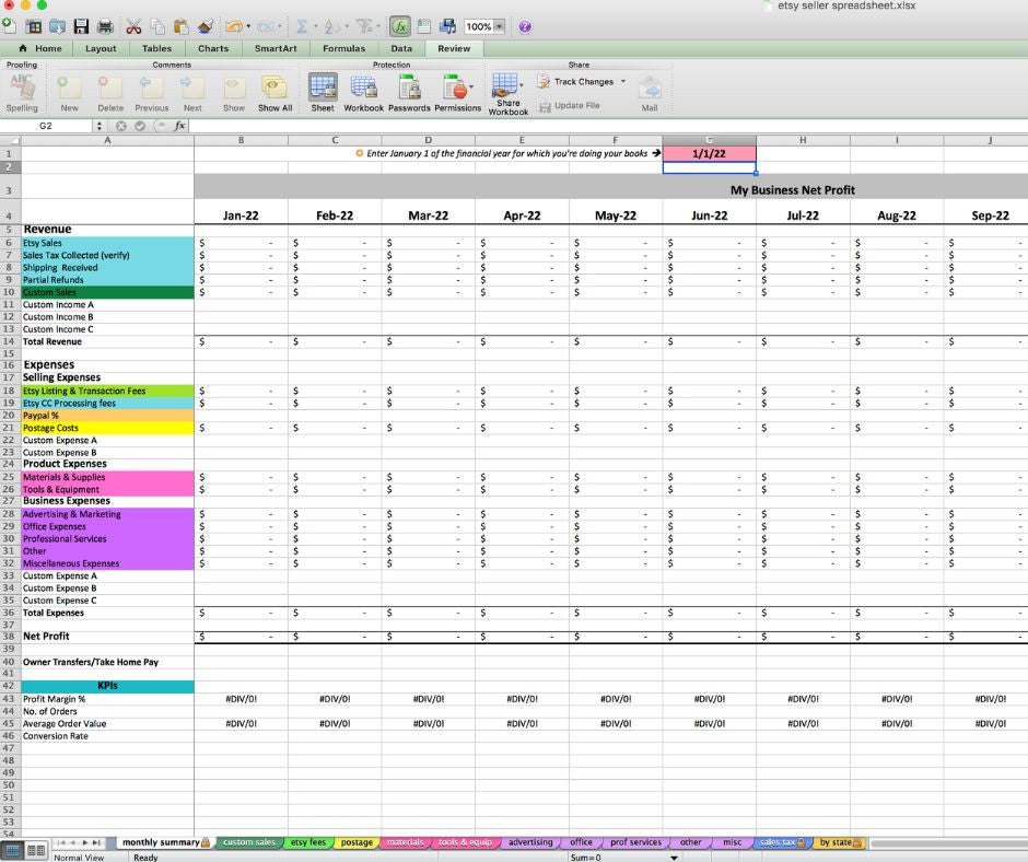 paper and spark etsy seller spreadsheet