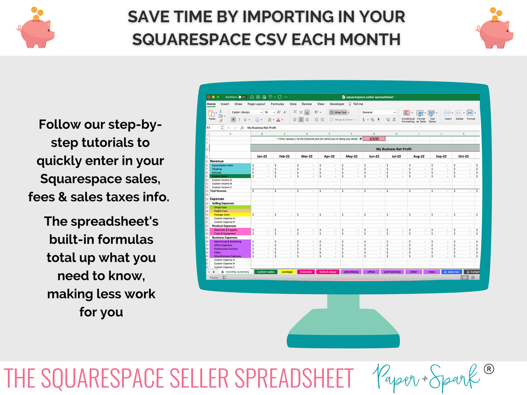 Squarespace website bookkeeping spreadsheet 