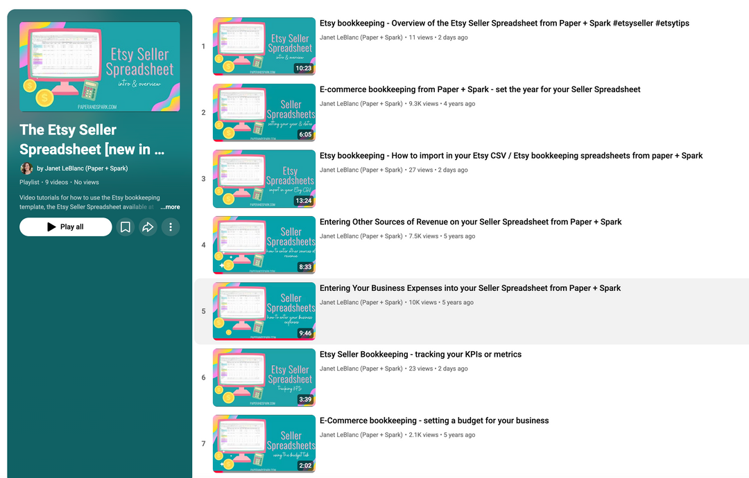 Etsy Seller Spreadsheet
