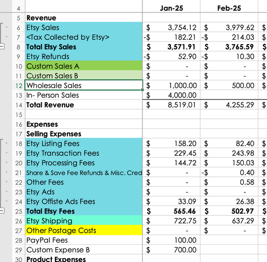 Etsy Seller Spreadsheet