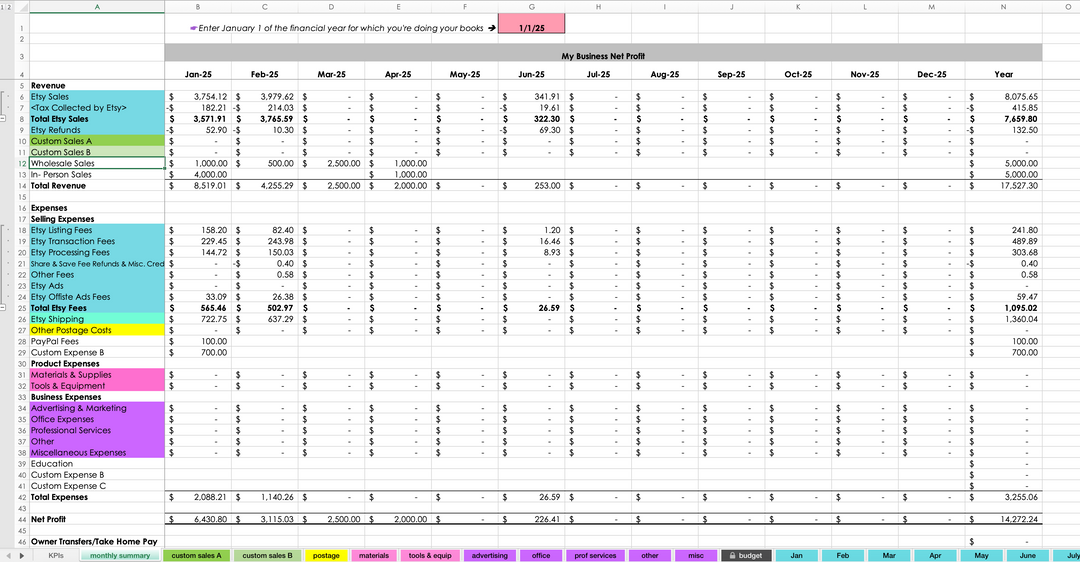Etsy Seller Spreadsheet